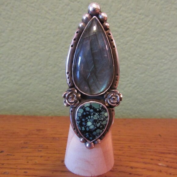Exquisite Artisan Pacific Crest Silver Labradorite & Variscite Sterling Ring! - Picture 14 of 16